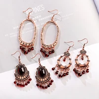 vintage natural stone agates earrings for women rose gold geometric fringe drop earrings 2022 new ethnic fashion jewelry