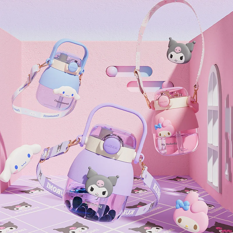

1050ml Sanrio My Melody Kuromi Double Drinking Belly Bottle Children'S Tritan Water Bottle Large Capacity Drop-Proof Water Cup