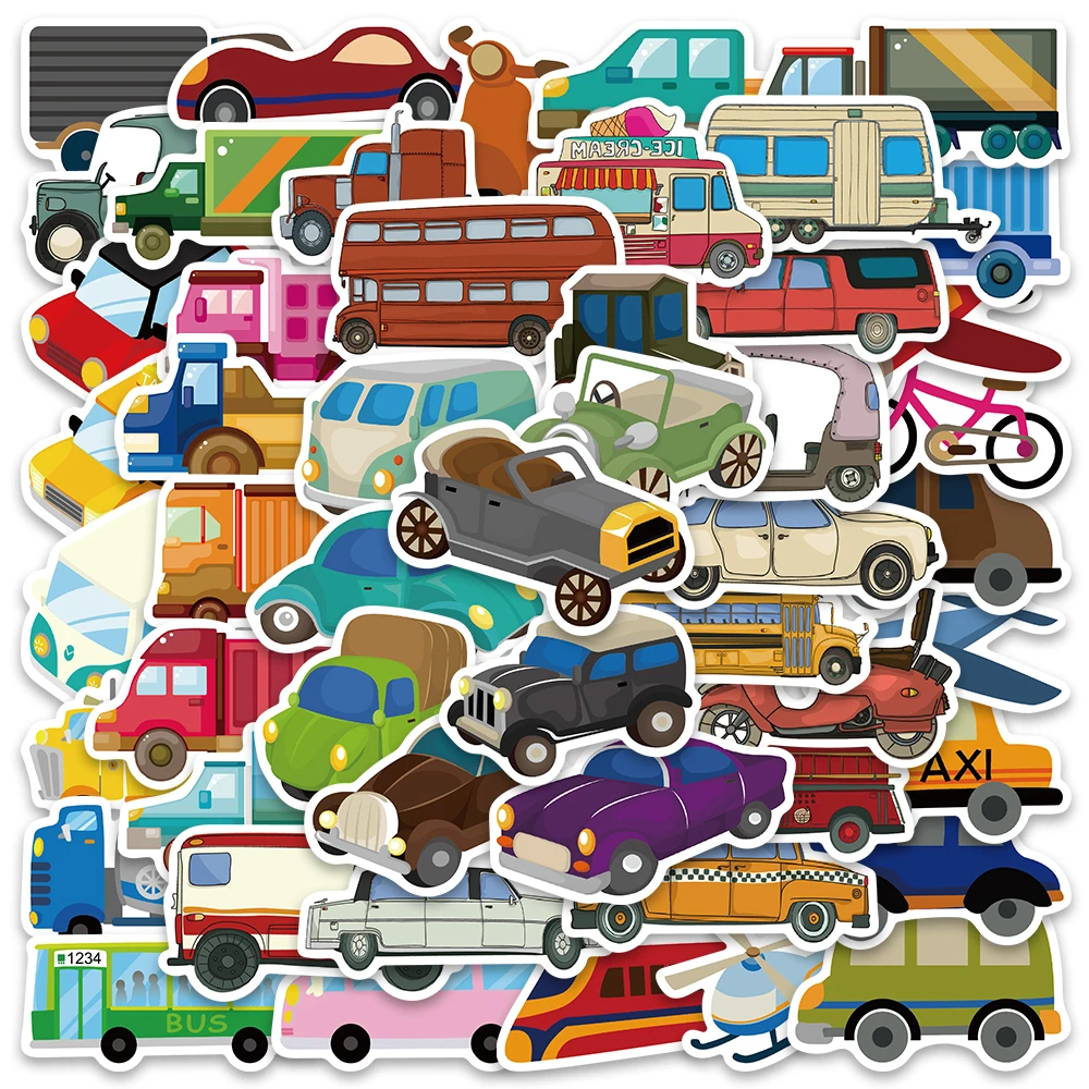 

10/50pcs Cute Cartoon Vehicle Cars Stickers For Laptop Guitar Phone Waterproof Graffiti Bicycle Car Decals Kids Toy