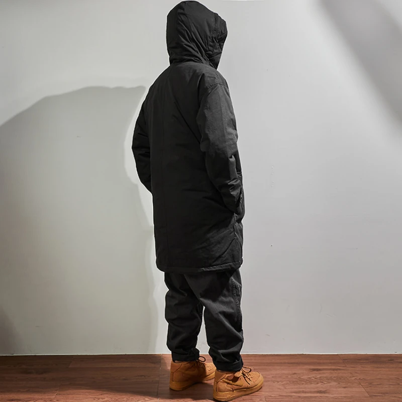 Leisure heavyweight fashion black down jacket men's mid-long winter thickened hooded warm coat