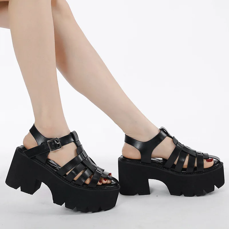 CICIYANG Sandals Women Summer 2023 New Chunky Platform Baotou Roman Sandals Ladies Retro Hollow Woven Gladiator Women Sandals