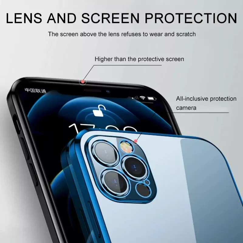 

Plating Square Frame Transparent Silicone Case For iPhone 13 12 11 Pro Max Mini X XR 7 8 6s Plus SE Case Clear Back Cover