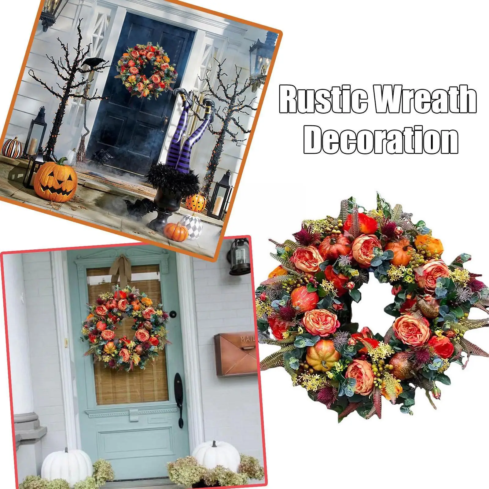 

Fall Peony And Pumpkin Sunflower Wreath for Front Door Home Farmhouse Decor Festival Celebration Thanksgiving Wreath Decor H4M9