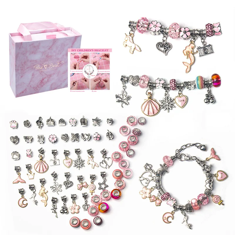 

Cute cartoon pink set diy handmade jewelry children's bracelet female exquisite gift box gift bracelet