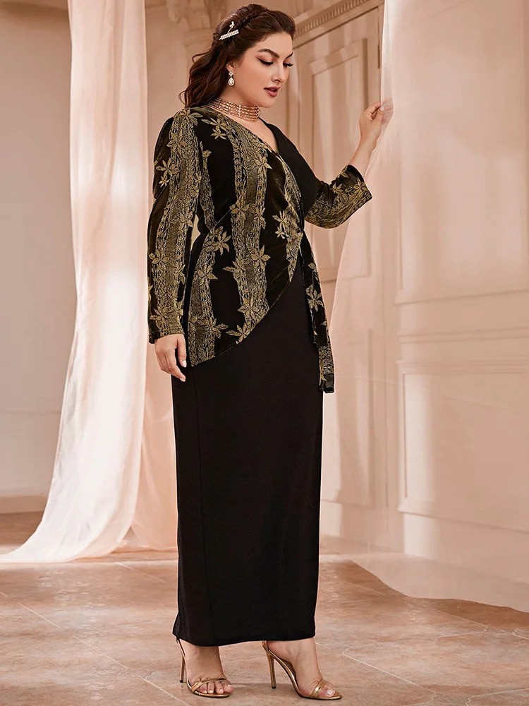 Women Plus Size Large Maxi Dresses 2023 Autumn Winter Long Sleeve Chic Elegant Muslim Turkish Party Evening Robe Clothing