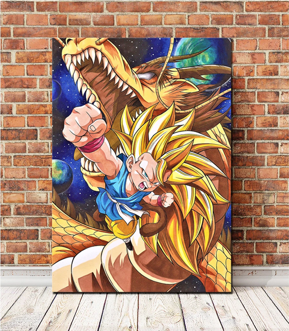 

1 Piece Dragon Ball Poster Animation Art Super Saiyan 3 Goku Cartoon Pictures HD Canvas Paintings Wall Art for Home Decor