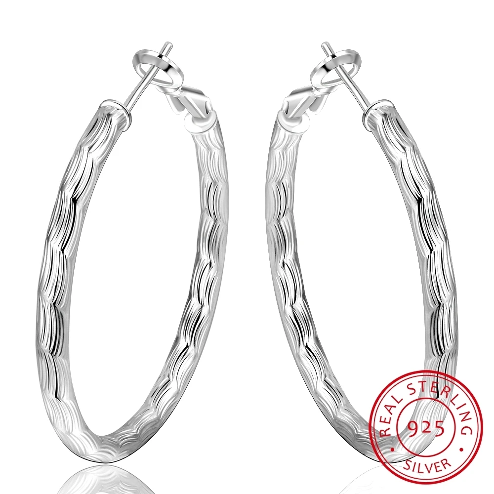 

Genuine Real Pure Solid 925 Sterling Silver Round Hoop Earrings For Women Fine Jewelry Large Round Female Earrings Gift