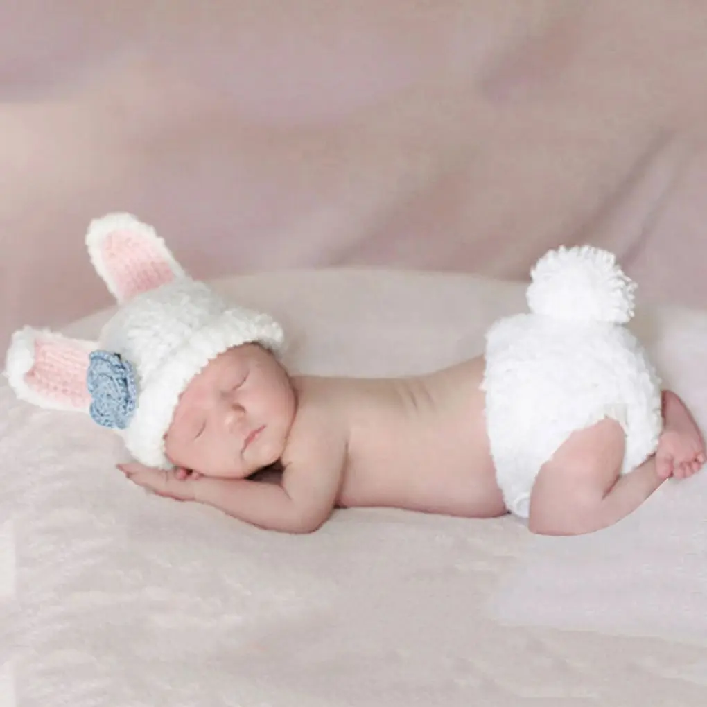 

Реквизит для фотосъемки милый мультяшный белый кролик стиль младенческий Новорожденный ребенок девочка мальчик вязаная шапочка шляпа оде...