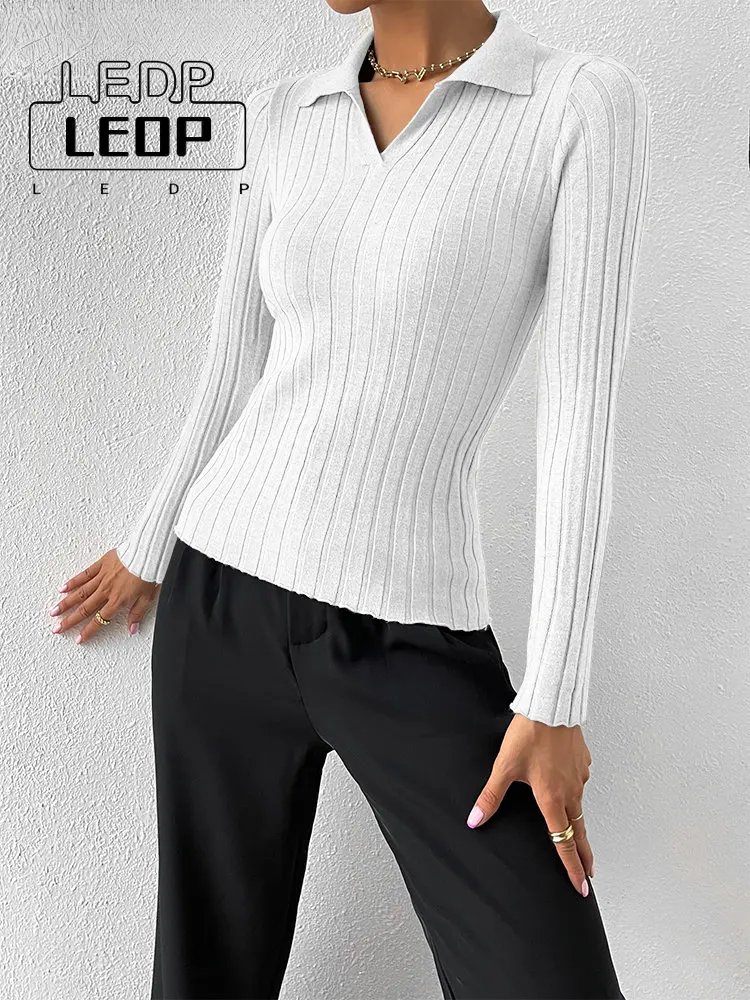 

Solid Color Knit Sweater Slim Bottom Stretch Pullover Top Soft Knit Thin Section Autumn Temperament Lapel Pullover Sweater Women