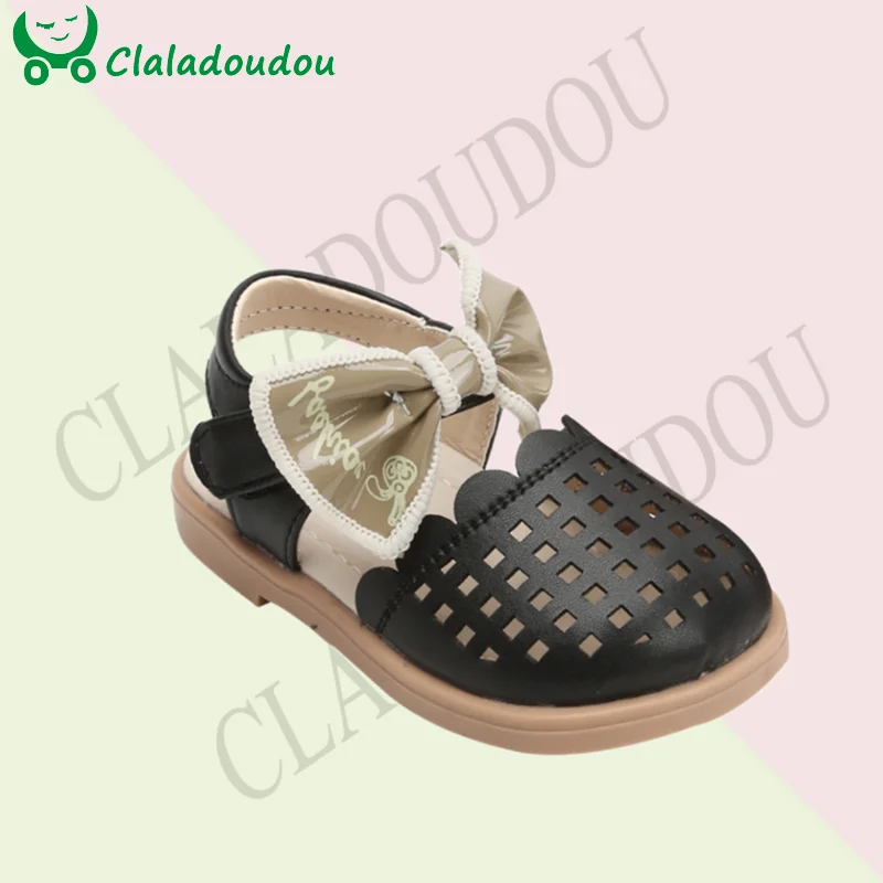 

12-15.5cm Brand Hollow Summer Shoes For 0-3years Little Princess,Solid Soft Bowtie-knot Kids Girls Closed Toe Beach Sandals