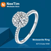 neetim 3ct d color moissanite diamond rings for women 18k white gold plated 925 sterling silver ring wedding engagement jewelry