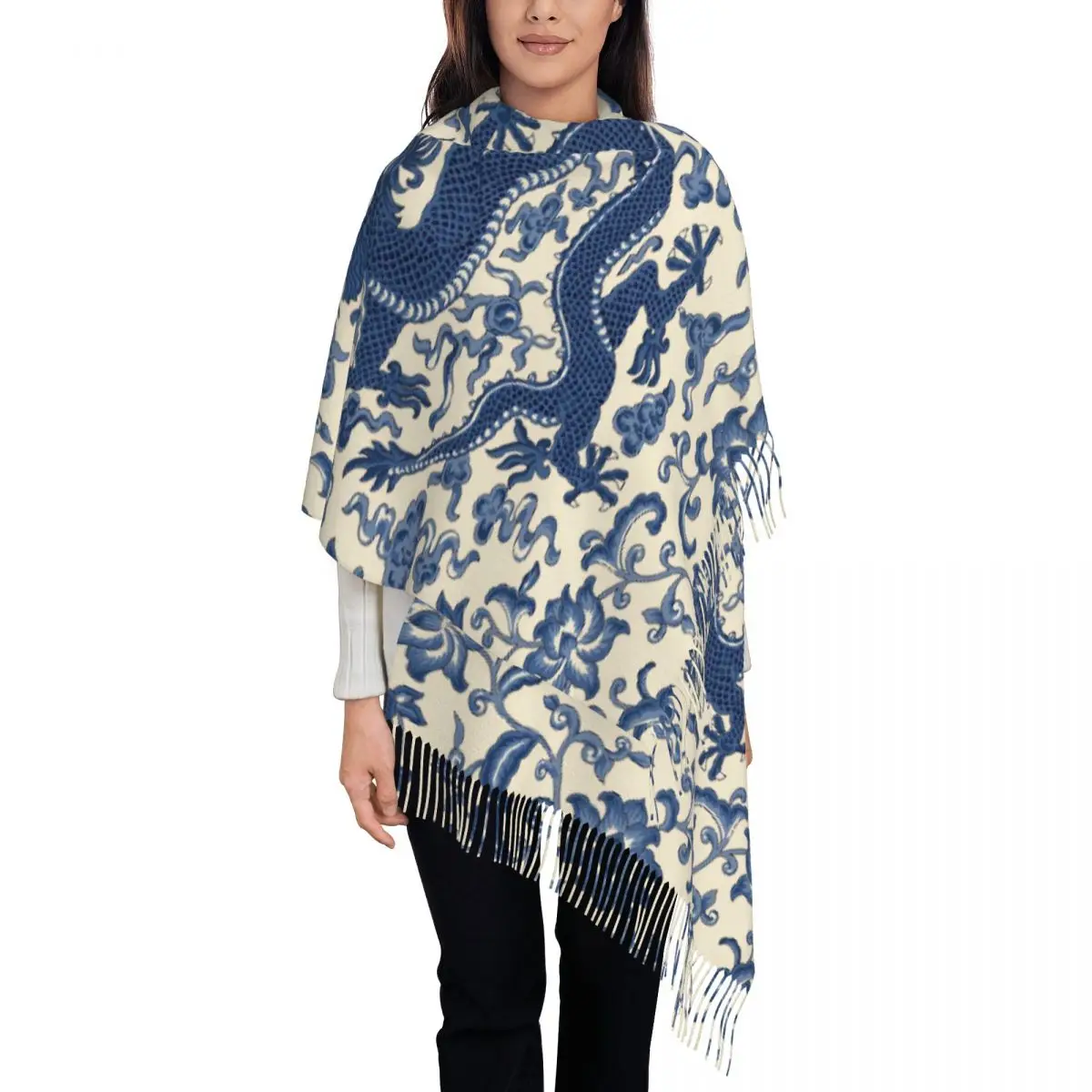 Женская зимняя шаль в восточном стиле синий индиго
