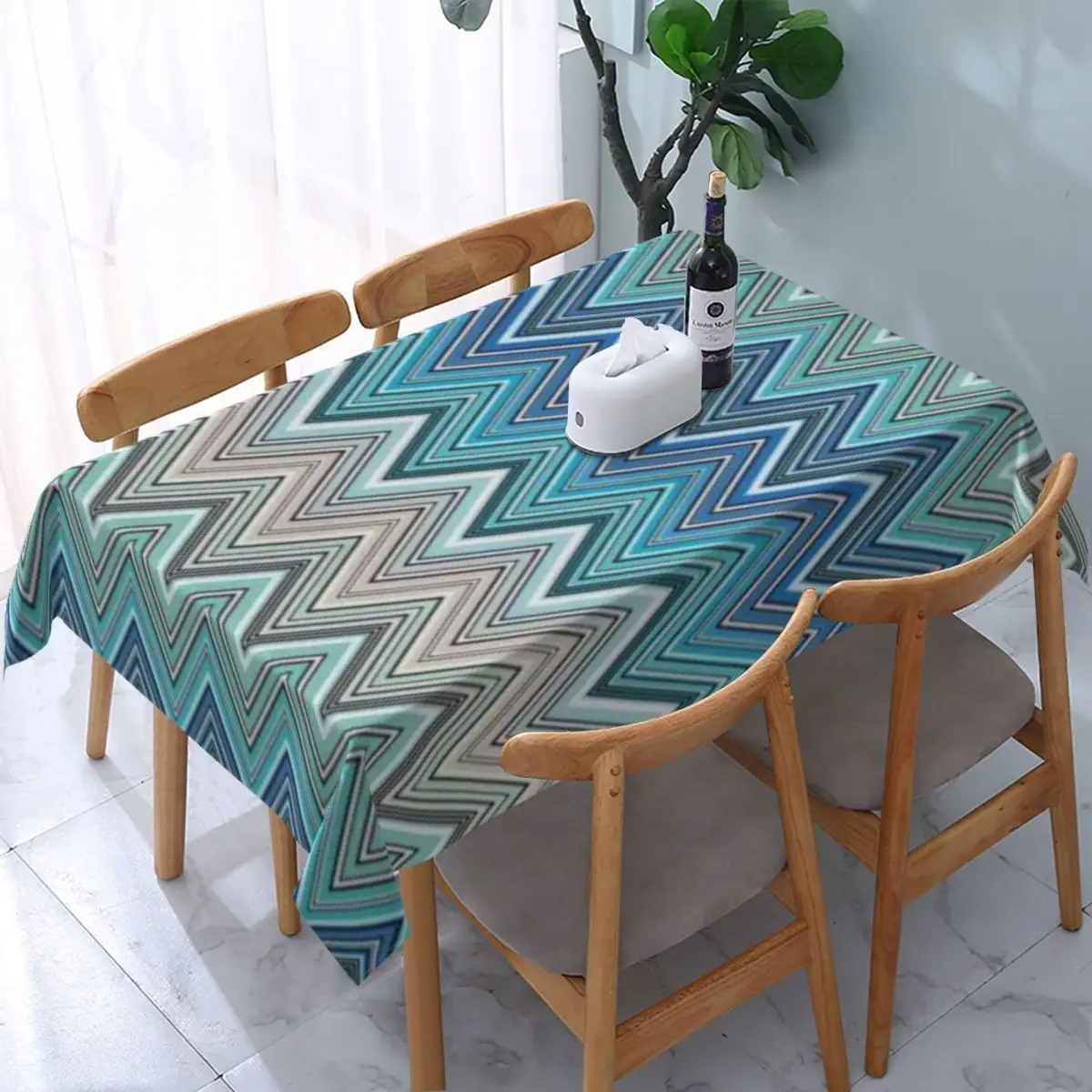 

Rectangular Fitted Camouflage Home Zig Zag Table Cloth Oilproof Tablecloth 45"-50" Table Cover Backed with Elastic Edge