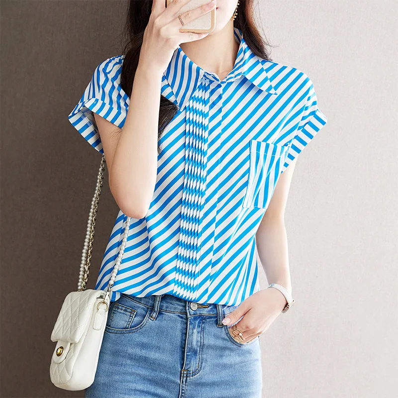 Женская одежда повседневные свободные рубашки летние новые шикарные голубые и