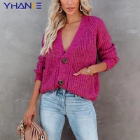 womens fashion plus size sweater loose casual long sleeved cardigan button v neck sweater coat hot sale in autumn and winter