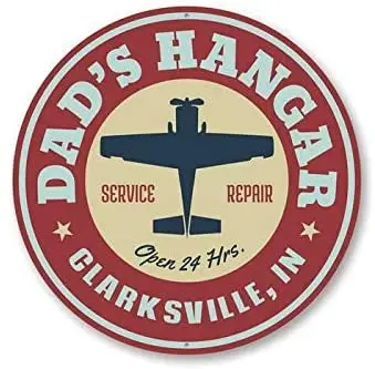 

Dad's Hangar City State Sign, Pilot Sign, Aviation Sign, Hangar Round Metal Tin Sign Suitable for Home and Kitchen Bar Cafe