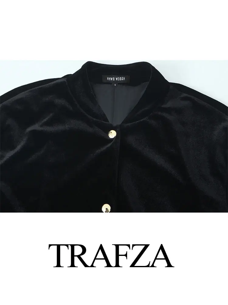 TRAFZA 2024 осенний женский модный бархатный комплект брюк короткое пальто с длинными