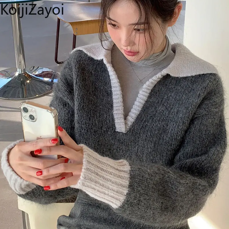 

Повседневный женский свитер Koijizayoi свободного покроя, плотный Теплый Женский пуловер на осень и зиму, шикарные блузки, новинка 2022