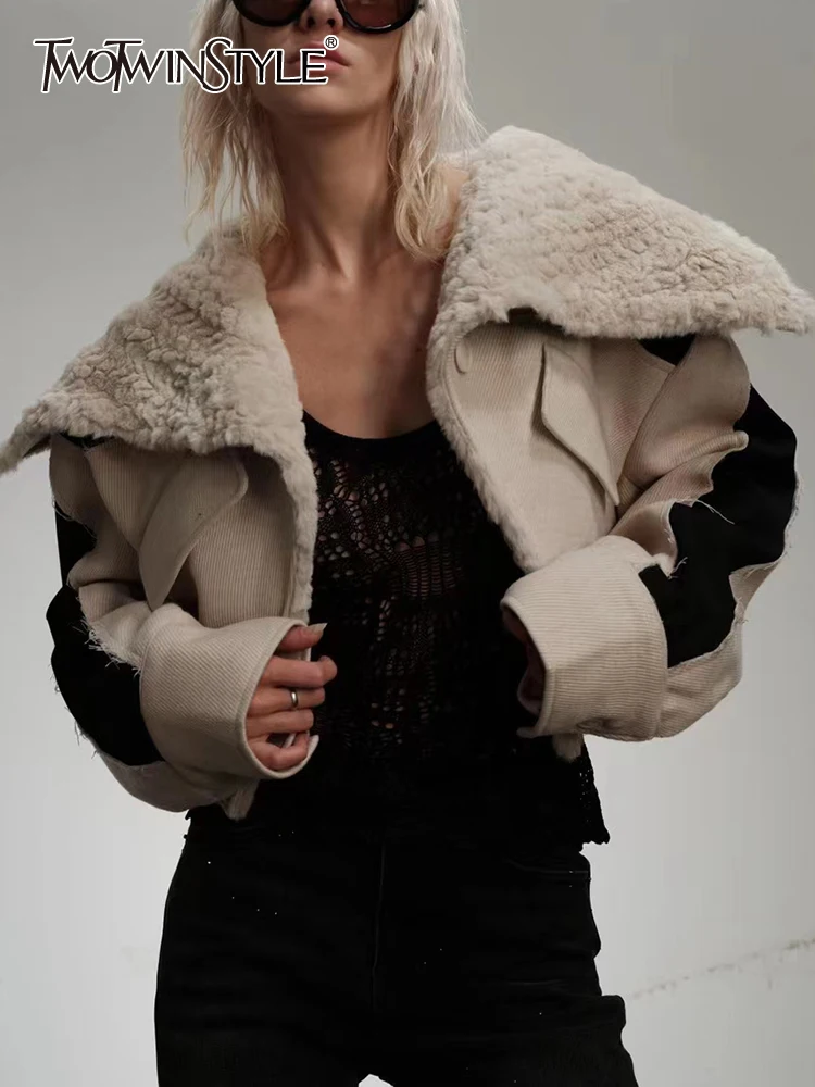 

TWOTWINSTYLE цветное повседневное пальто для похудения для женщин с лацканами и длинным рукавом минималистичное темпераментное пальто женская модная одежда