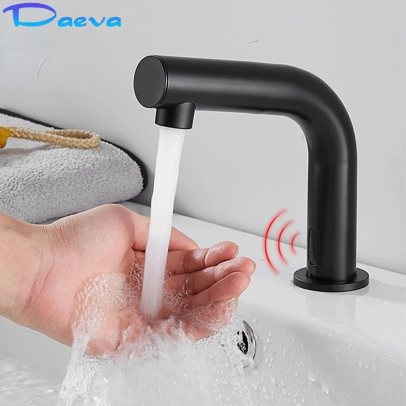 

Infrared Smart Sensor Washbasin Faucet Bathroom Automatic Touchless Tap Black Luxury Basin Sink Washbasin Faucets Deck Mounted