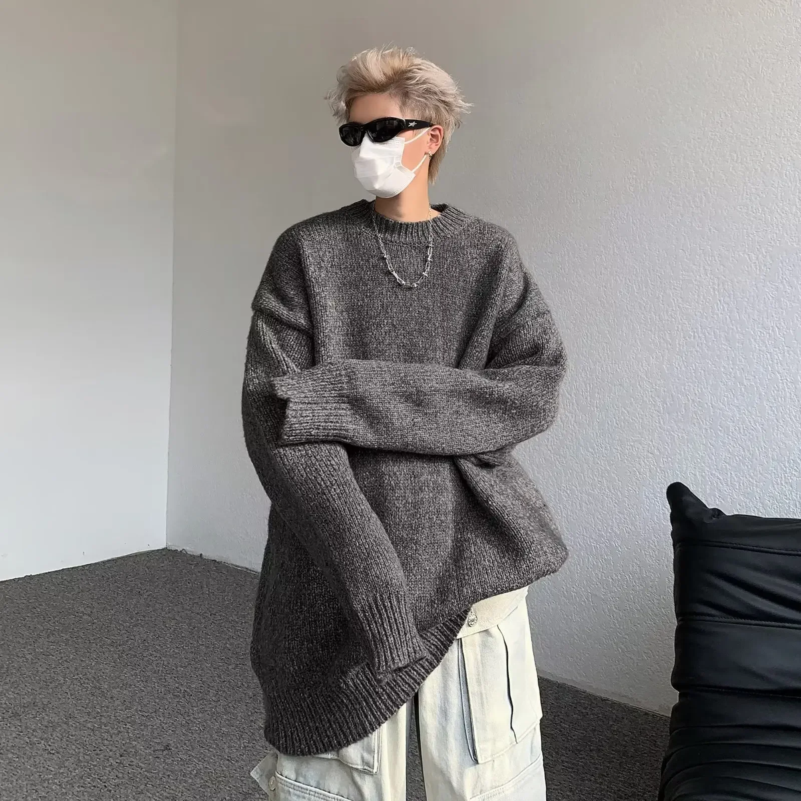 Осень/зима утолщенный вязаный свитер модный флисовый топ с цветными блоками