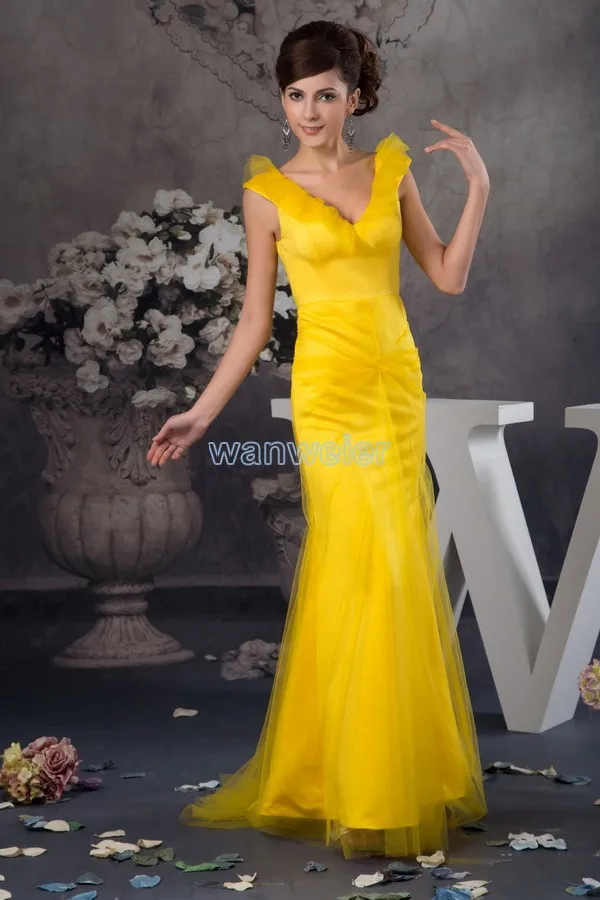 

free shipping 2016 design hot seller v-neck long formal gown cap sleeve real photo custom size/color mermaid gold evening dress