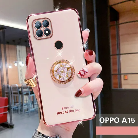Чехол для телефона OPPO A15 / A15s с гальваническим покрытием, блестящий хрустальный держатель, мягкая задняя крышка из ТПУ