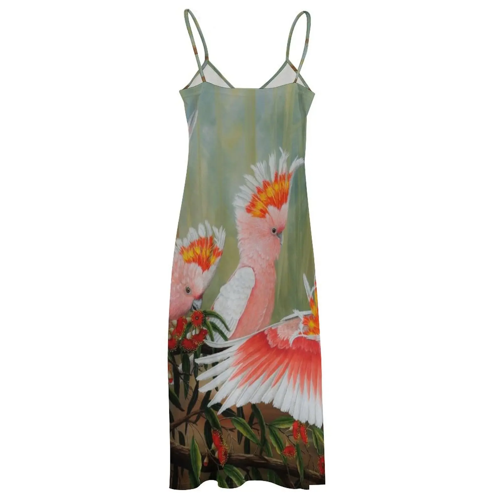 Длинное платье без рукавов с австралийскими попугаями Major mitchells вечерние платья