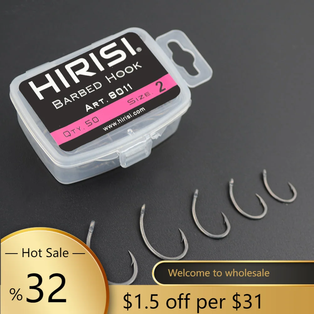 

50 Pcs Sea Offset Hook Carp Fishing Bait Hooks Universal Dry Fly Hooks Single Barbless Curved Hooks Non-barb Hook Boxed Pesca