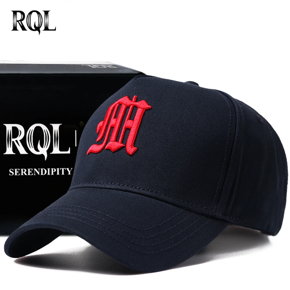RQL Big Head Baseball Cap for Men High Profile Embroidery Winter Sports Trucker Hat Breathable Cotton Fashion Design Snapback