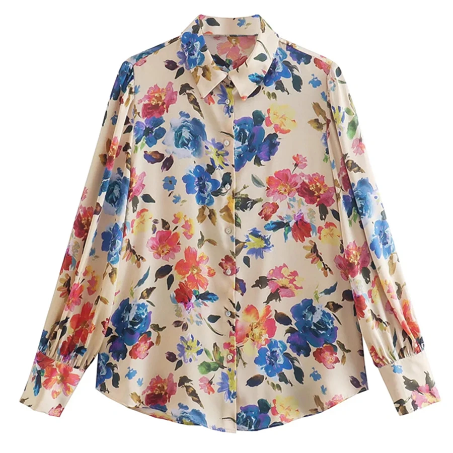 

Женская винтажная блузка с цветочным принтом, свободного покроя