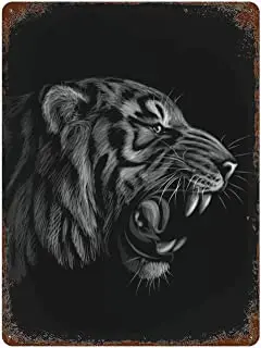 

Black and White Tiger Portrait Iron Sign Vintage Metal Painting Hanging Poster Printed Picture for Home Wall Bar Decor