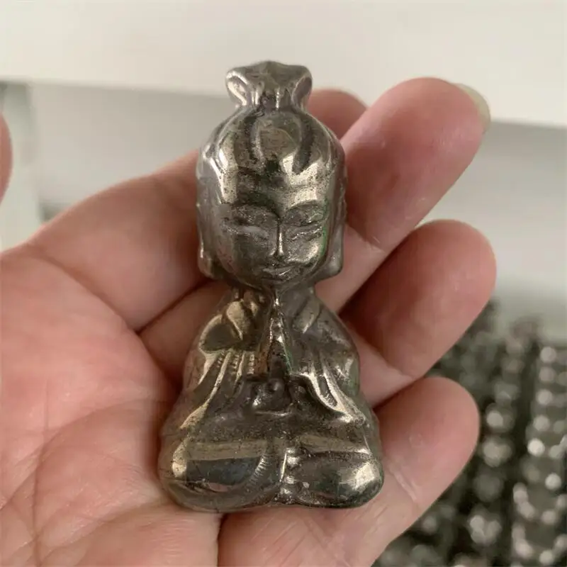 

Natural Stone Pyrite Carved Buddha Fengshui Crystal Statue Craft For Home Decoration Chakra Healing Reiki Quartz Gift