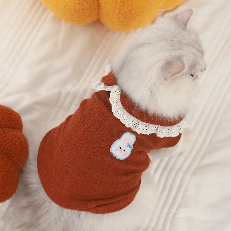 

1Pcs 2022 New Cat Cotton Clothing Solid Color Lace Polyester Cotton Nylon Cute Rabbit Print Clothing Home Pet Supplies SSJ542