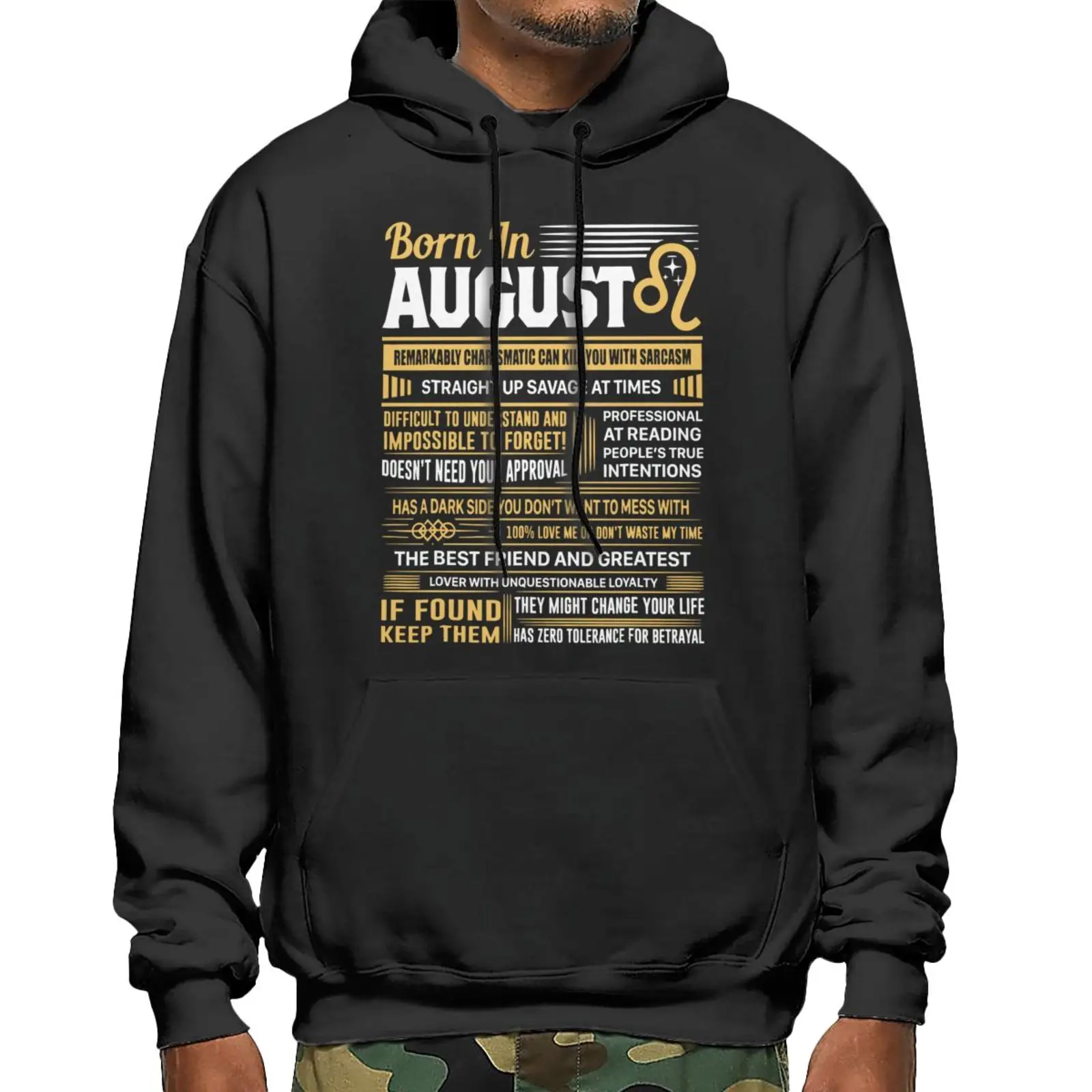 

Худи мужское с надписью «Born In August», толстовка с капюшоном, свитшот для мужчин и женщин, худи, подарок на день рождения