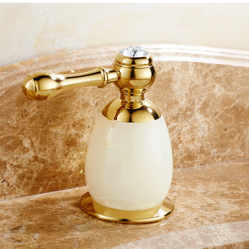 

Vidric Jade Brass Rose Gold Deck Mounted Dual Handle 3 Holes Basin Sink Faucet Bathroom Waterfall Faucet Bath Triple Taps