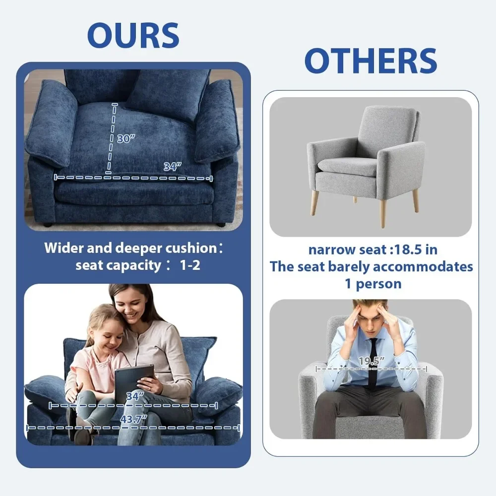 Современный набор больших стульев из 2 шт. удобный стул с акцентом синели большое