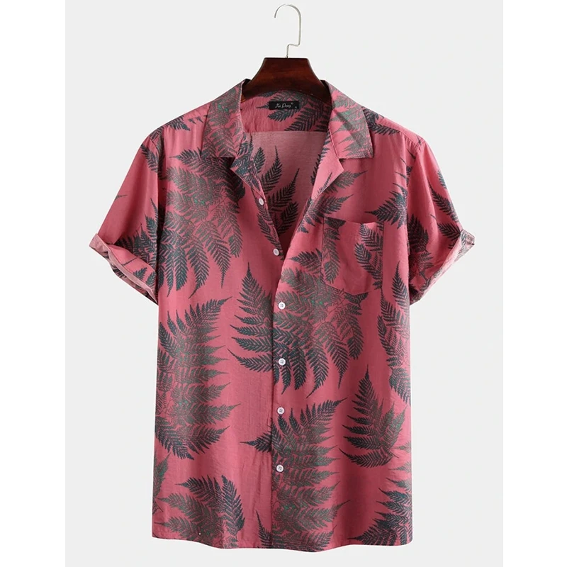Men's Shirt Top Summer Loose Print Cardigan Shirt Men's Short Sleeve Single-Breasted Turn-down Collar Shirt Beach Vacation Shirt