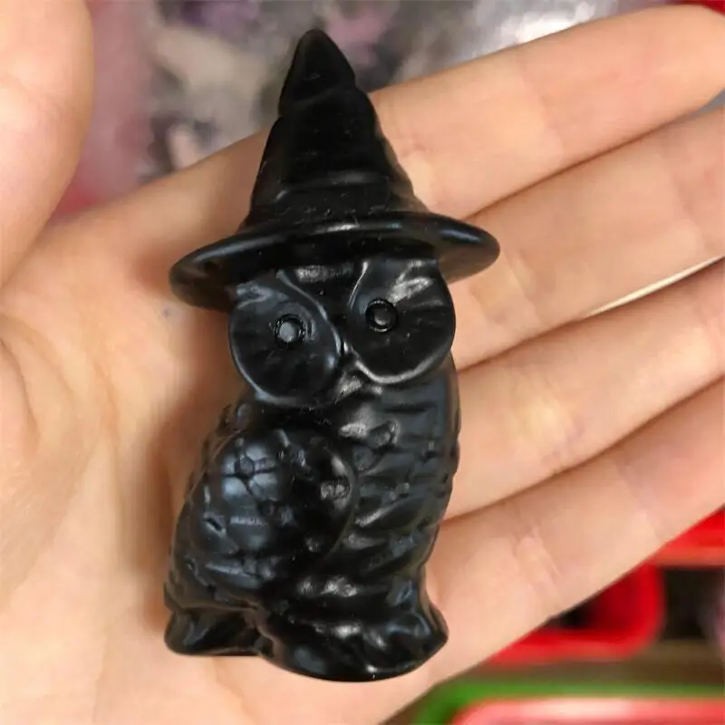 

Natural Stone Carved Owl Animal Ornaments Obsidian Crystal Quartz Crafts Handmade Figurine Home Decoration 1pcs
