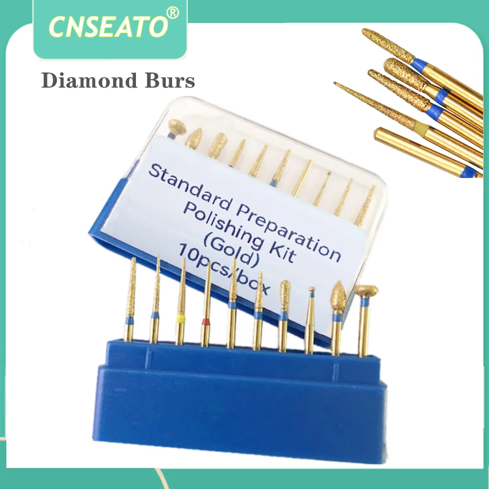 

10Pcs Dental Diamond Burs Standard Preparation Polishing Teeth Cavity Surgical Cutters Drill Bit Dentistry High Speed Handpiece