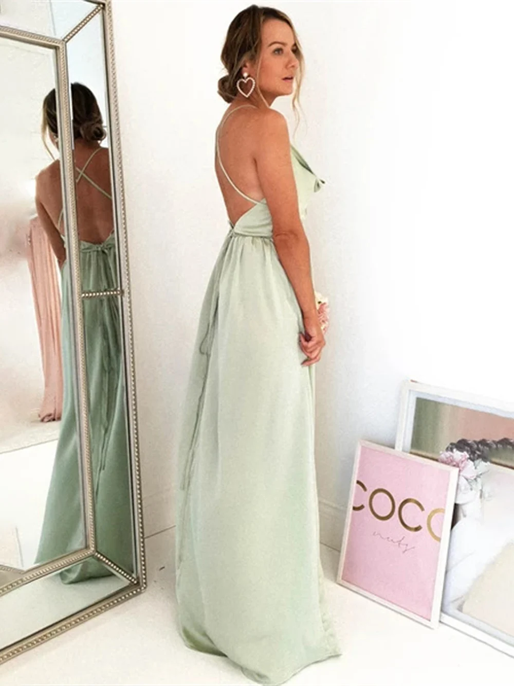 Mint Green Prom Dress Satin Strapless Sexy Evening Dress Robe de soiree Wedding Party Dress Bridesmaid Dress Party Dress