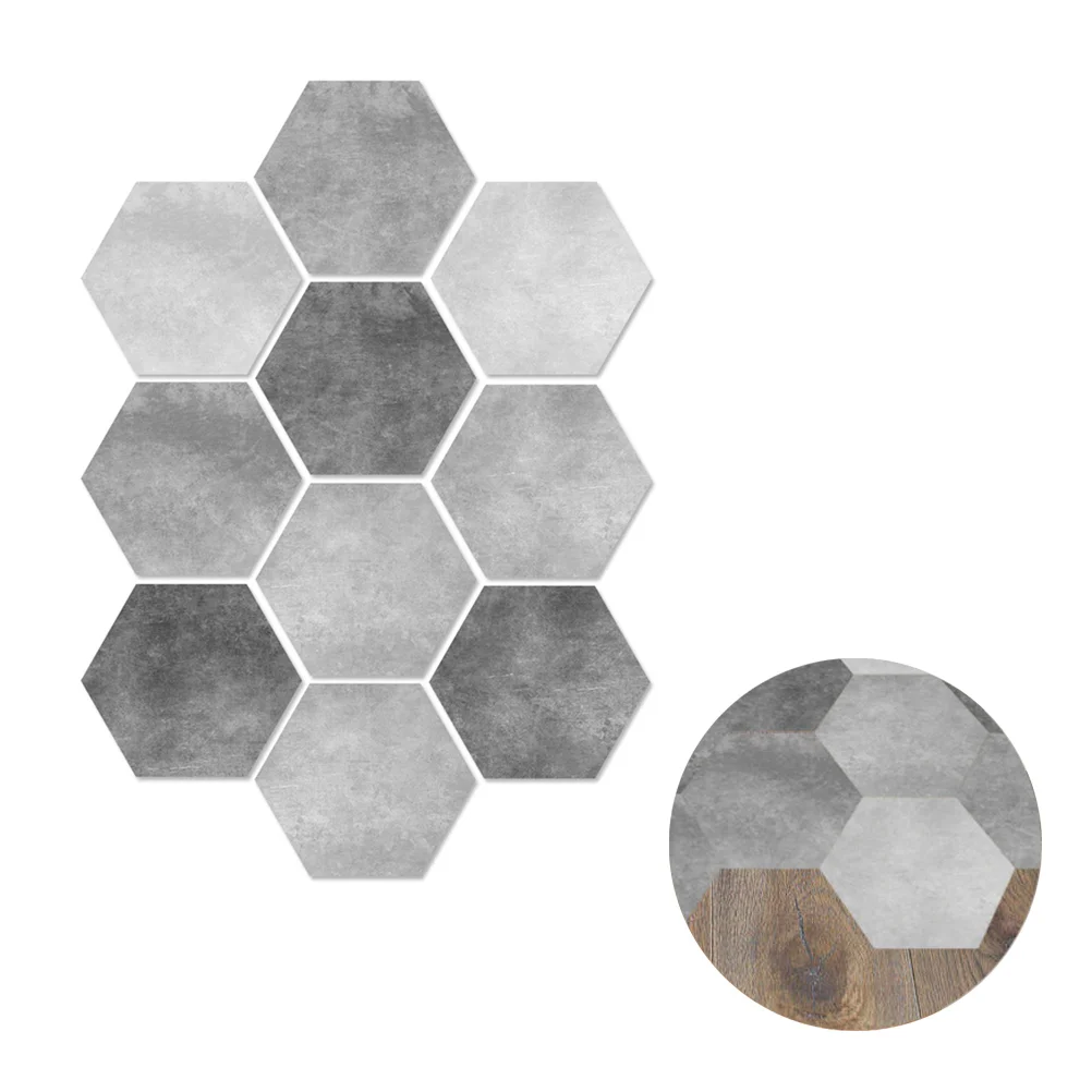 

10 Pcs Cement Black and White Floor Sticker Hexagonal Removable Anti-Slip Tile Stickers Bathroom Sticker Home Decoration