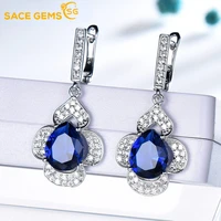 sace gems european and american fashion s925 silver female ear buckle sapphire flower heart diamond hanging earrings simple