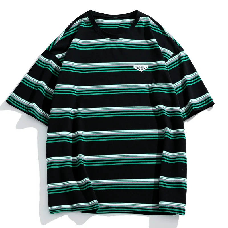 

2022 Summer New Striped Couple Short-sleeved T-shirt Male Contrast Retro Joker T-shirt