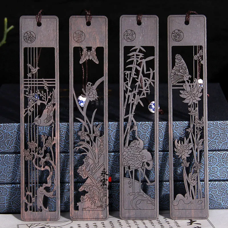 

Creative Retro Plum Orchid Ebony Wooden Bookmark Chinese Style Bamboo Chrysanthemum Book Mark Student School Office Stationery