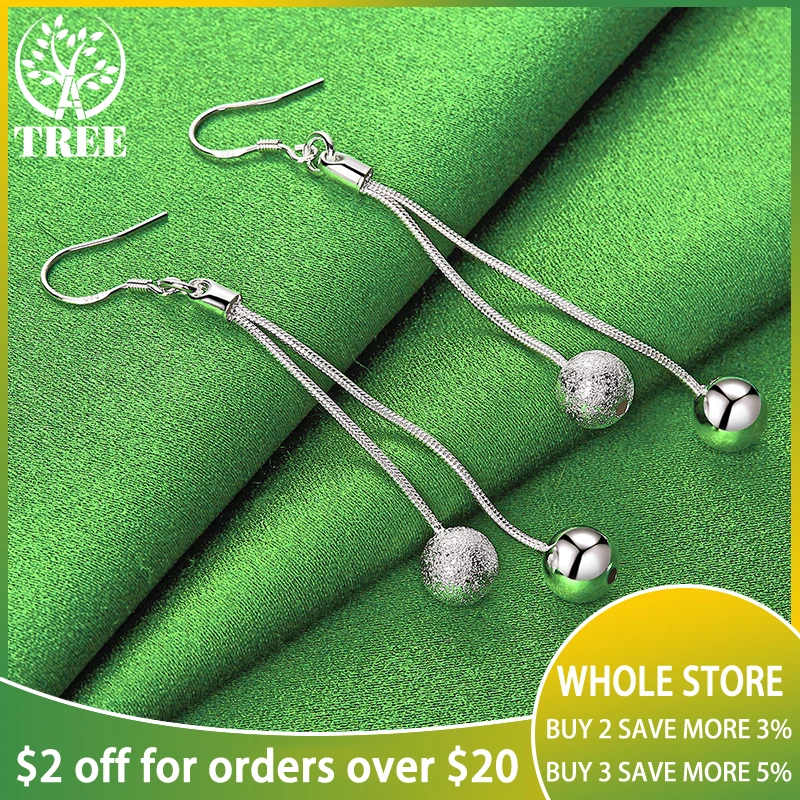 

Free Shipping 925 Sterling Silver Popular Jewelry Smooth Frosted Beads Drop Earrings For Women Christmas Holiday Wedding Gifts