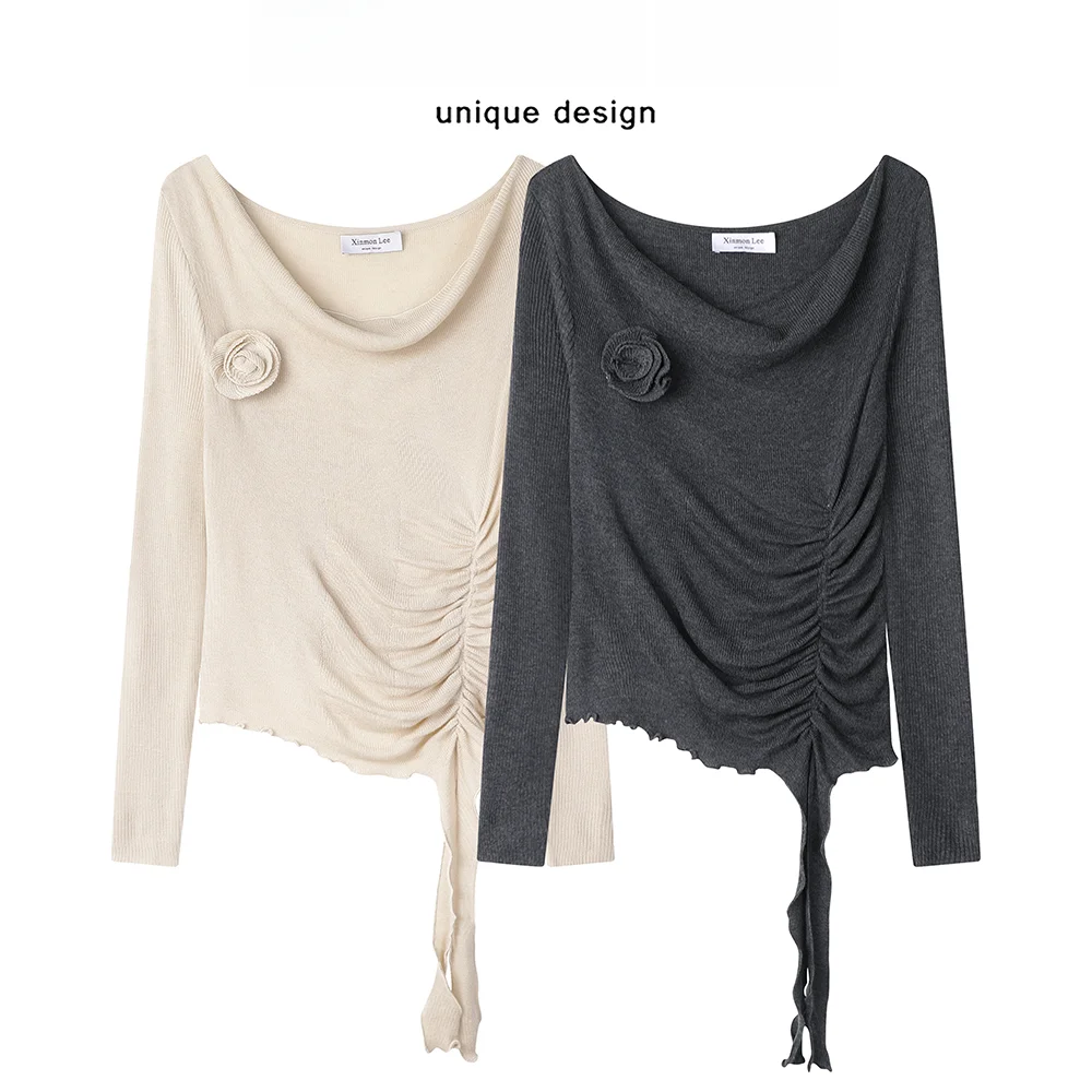 Xinmonlee French Sle Gentle Pure Desire Свободный воротник с длинными рукавами Трикотаж Осенний