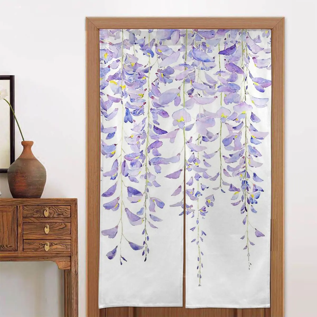 

Nordic Purple Wisteria Flower Door Curtain Romantic Vine Blackout Curtains Cotton Linen Curtain Panels for Home Restaurant Gift