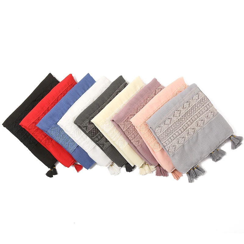 Однотонные кружевные хлопковые хиджабы для женщин женский шарф большой размер