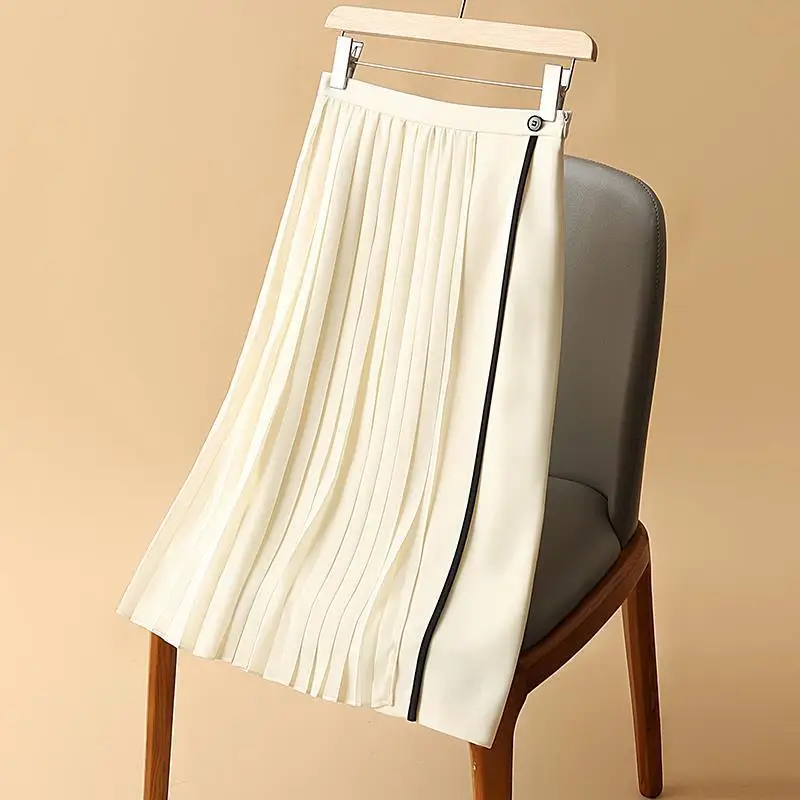 

Pleated irregular skirt 2022 spring new lady mid-length high waist a-line Casual Solid A-LINE Knee-Length sexy skirt